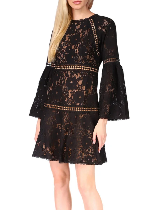 floral embroidered mini dress-Womens Lace Mini Fit & Flare Dress