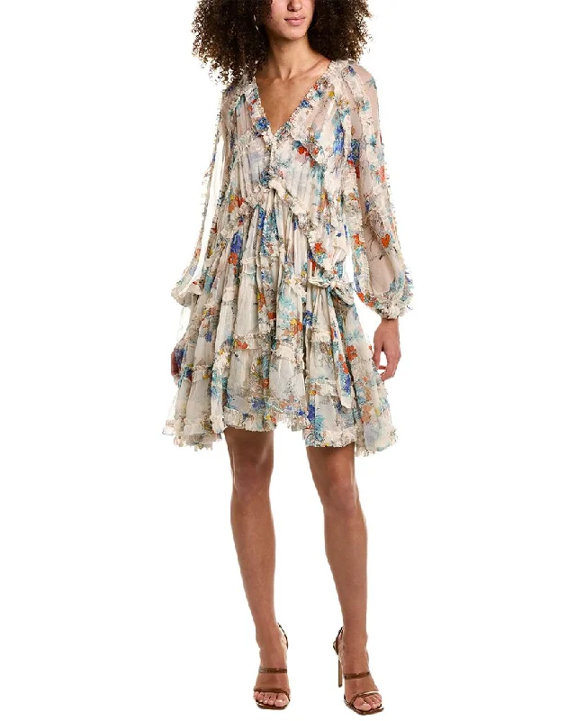 floral print wrap mini dress-Zimmermann Clover Frill Billow Silk Mini Dress