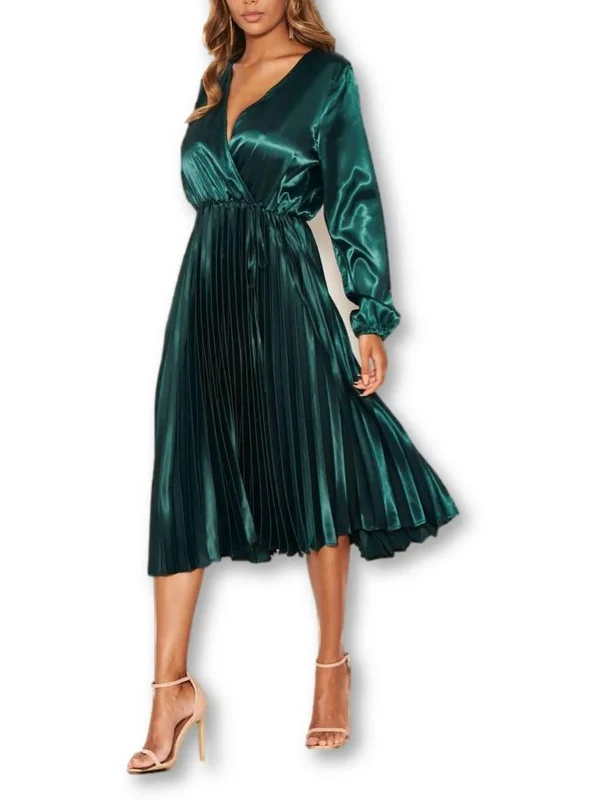 evening gown with feather accents-Womens Surplice Long Cocktail and Party Dress