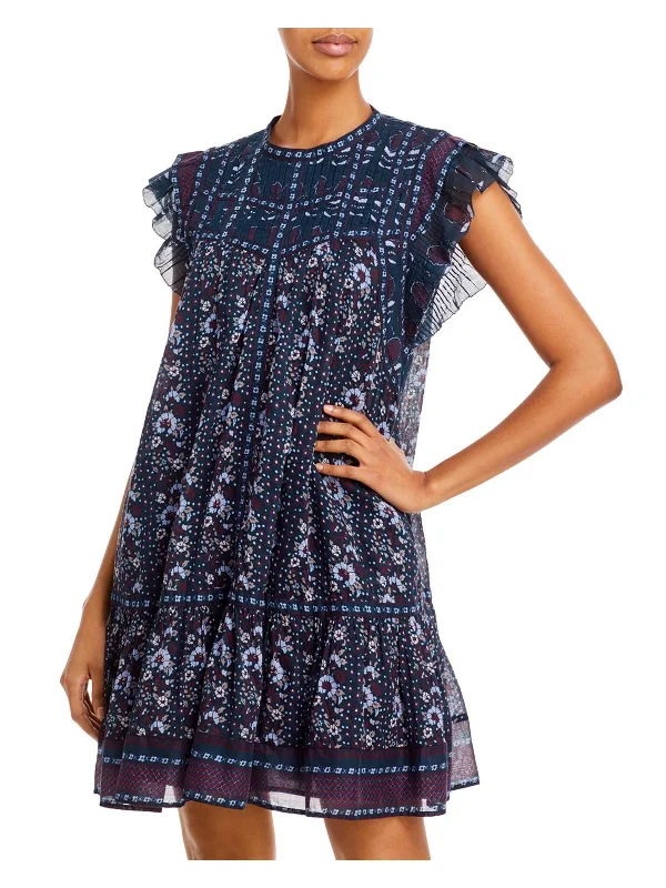 Vintage Floral Mini Dress -Nadine Womens Printed Shutter Pleat Mini Dress