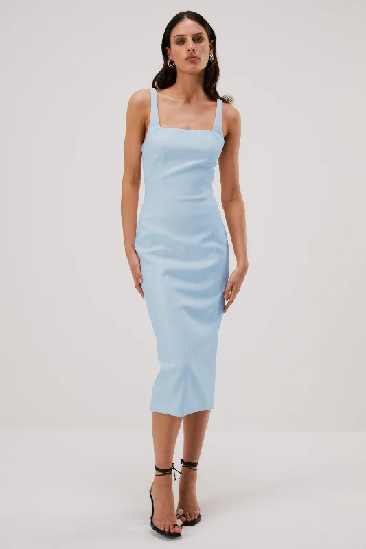 ruffle midi dress-Misha Beck Bonded Midi Dress - Sky Blue