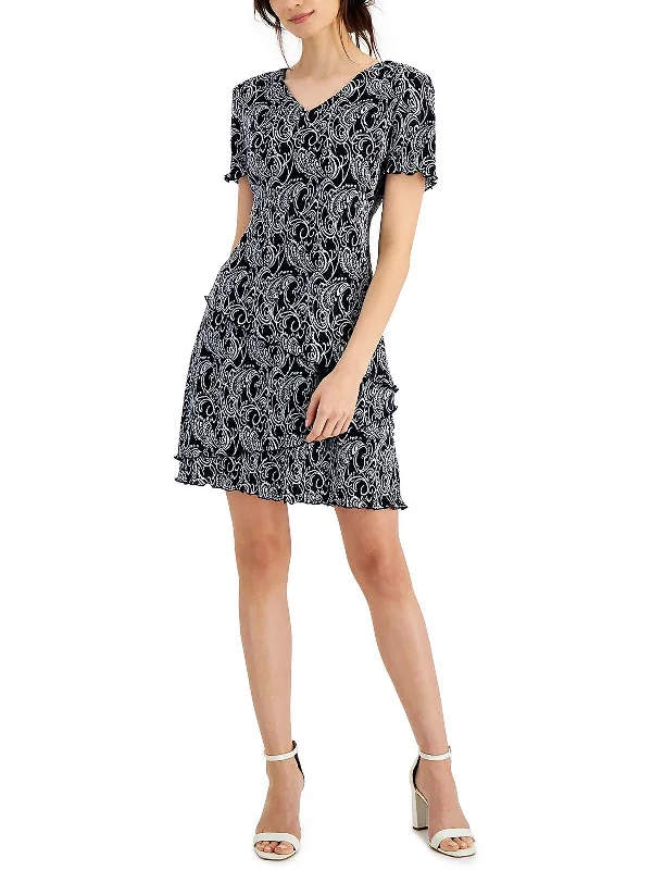 lace trim mini dress-Womens Crepe Mini Sheath Dress