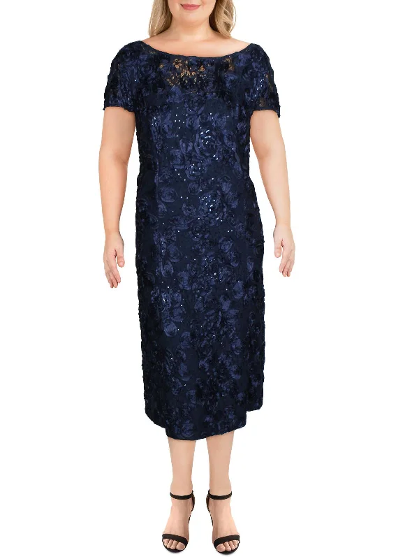 floral print evening dress-Plus Womens Lace Cocktail Cocktail Dress