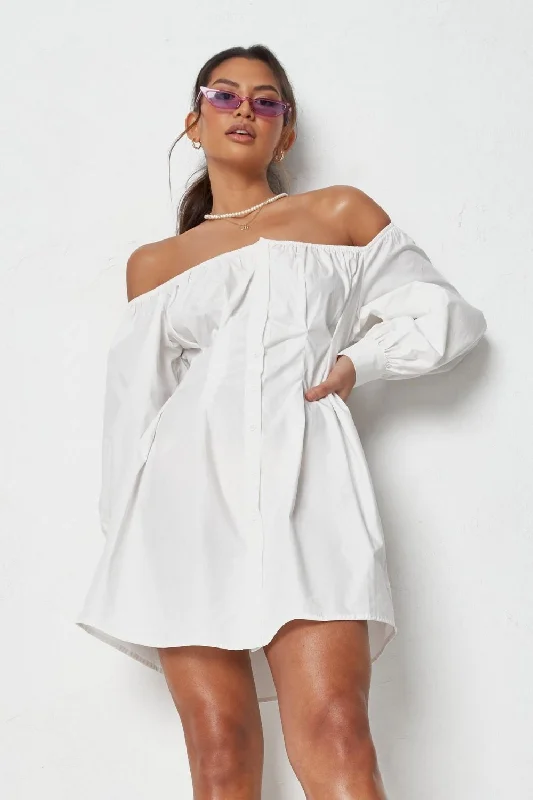 casual v-neck mini dress-Off Shoulder Mini Relaxed Dress