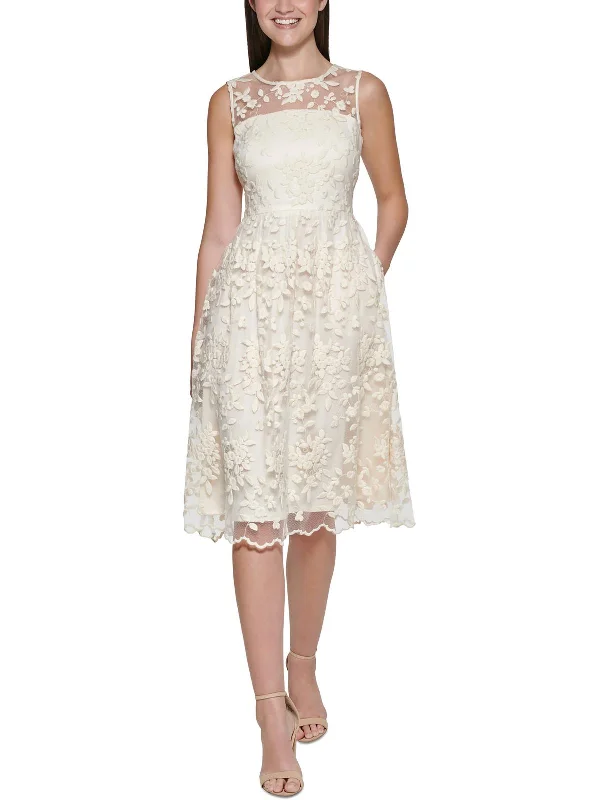 elegant evening attire-Womens Embroidered Knee Cocktail and Party Dress