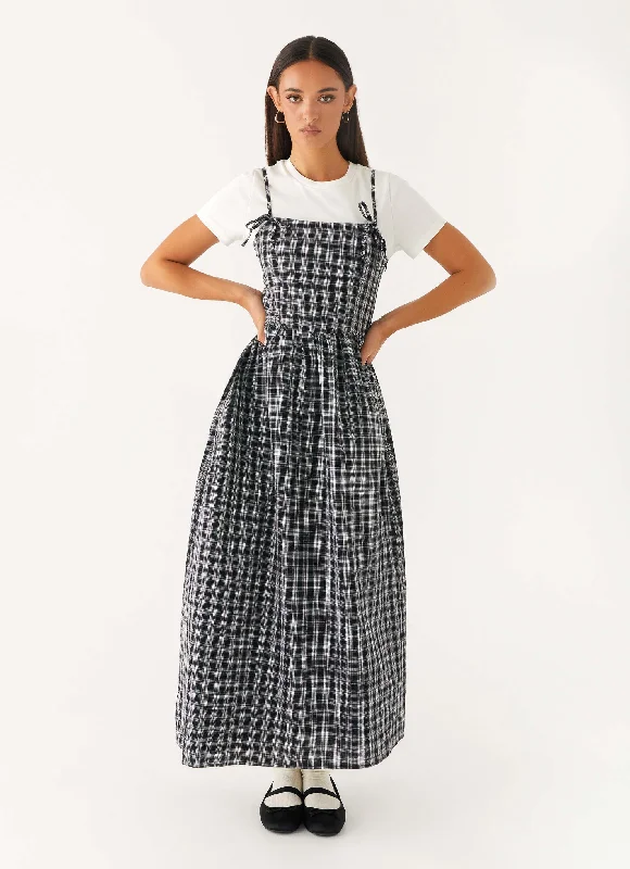 summer midi dress-Ramsey Midi Dress - White Black Check