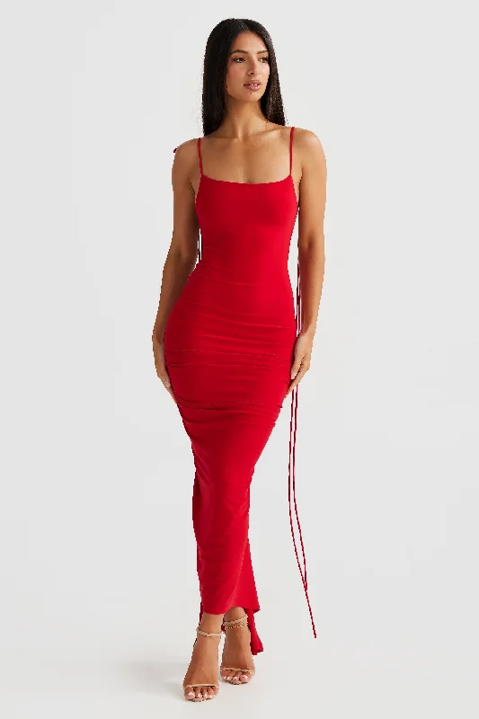 asymmetric midi dress-Azari Midi Dress - Red