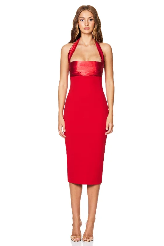 faux wrap midi dress-Nookie Renaissance Midi Dress - Red