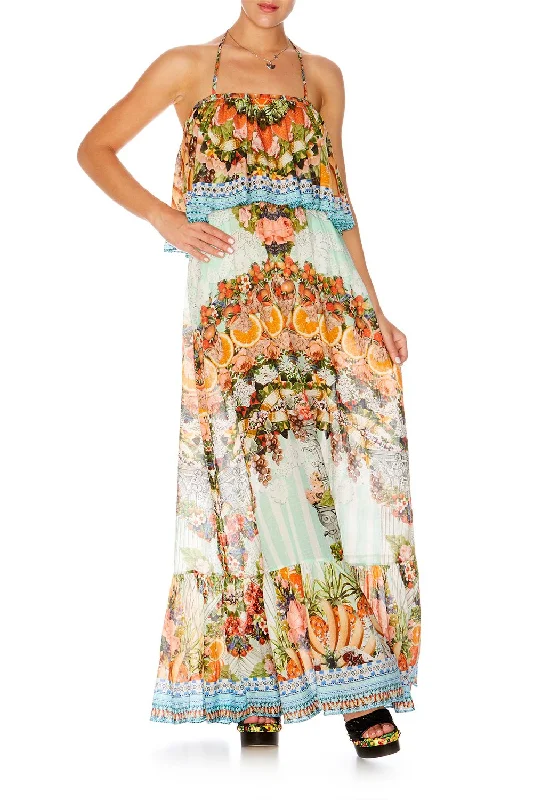 sleeveless floral fit and flare maxi dress-ELASTIC WAIST MAXI WITH FLOUNCE SLICE OF PARADISE