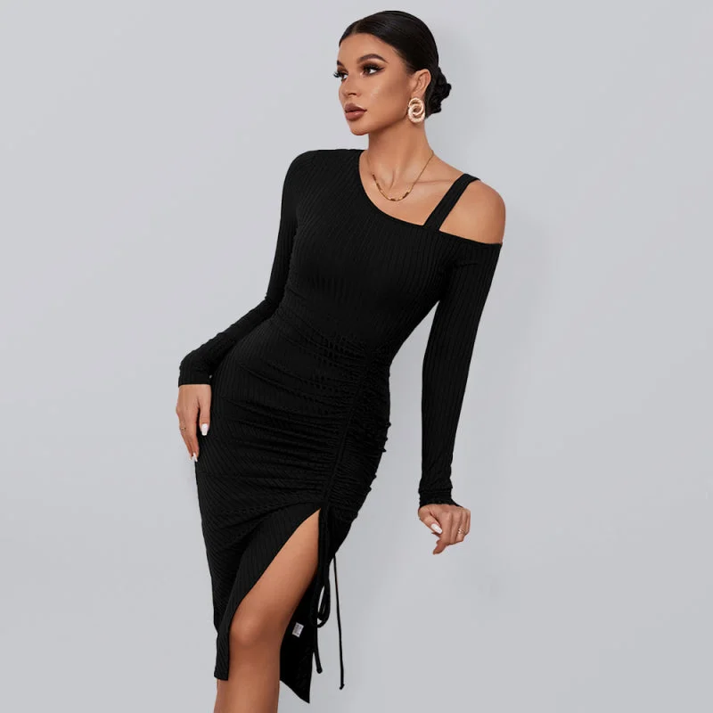 satin evening gown-Off Shoulder Neckline Extra Strap Dress