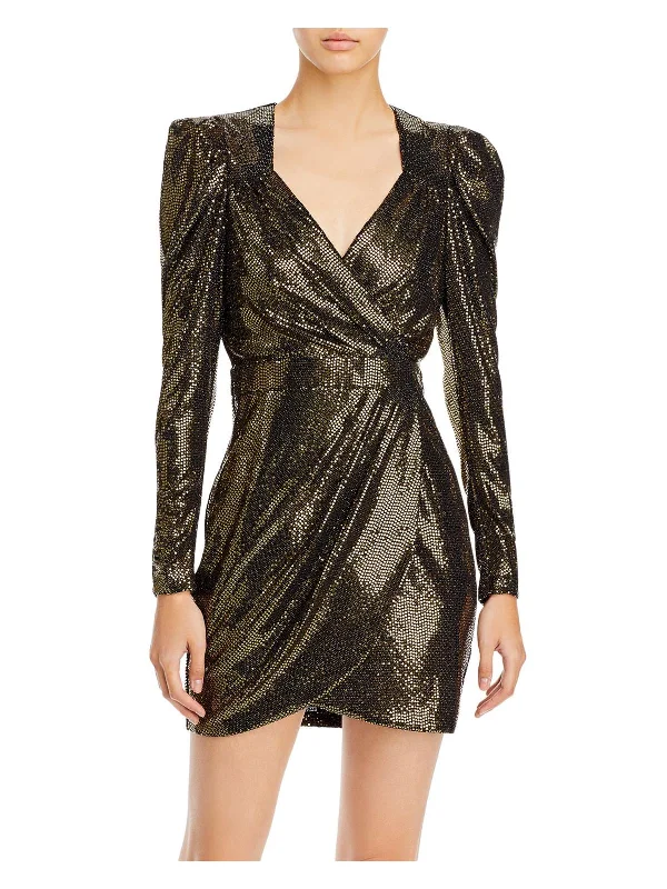 Stylish One Shoulder Mini Dress -Womens Metallic Mini Cocktail and Party Dress