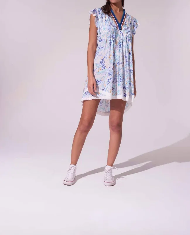 Strapless Mini Dress for a Feminine Touch -Sasha Mini Dress in White Blue Tulipe