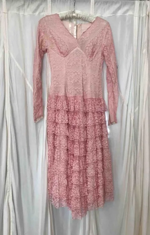 illusion neckline evening dress-1950s Pink Lace Party Dress