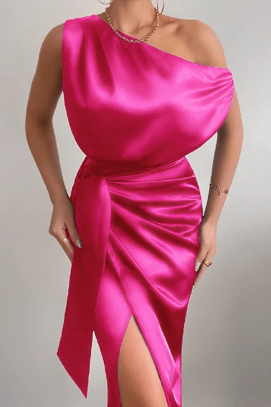 off shoulder midi dress-Kharisma Midi Dress - Hot Pink