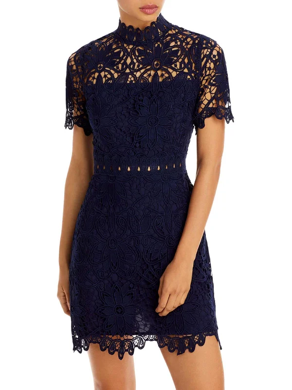 floral embroidered mini dress-Womens Lace Short Mini Dress