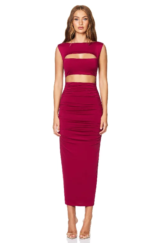 chiffon midi dress-Nookie Enigma Cut Out Midi Dress - Ruby