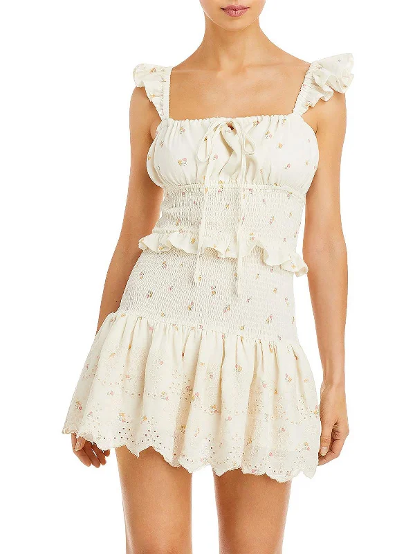 Tight Fit Mini Dress for Clubbing -Womens Eyelet Short Mini Dress