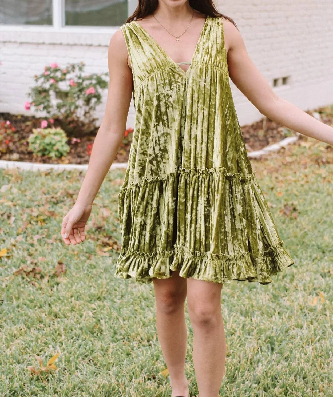 Vintage Floral Mini Dress -Jolly Velvet Mini Dress in Velvet Green