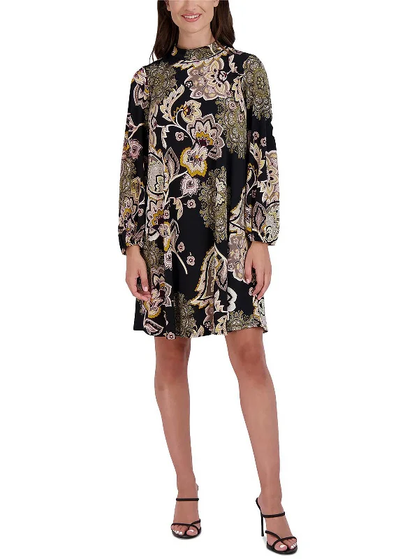 casual jersey mini dress-Petites Womens Paisley Mini Shift Dress