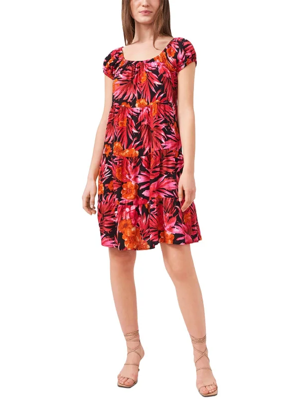 fitted bodycon mini dress-Womens Printed Tiered Mini Dress