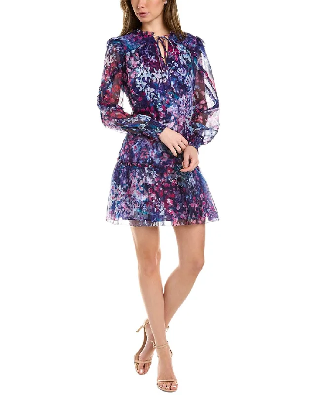 mini dress with tie detail-Marchesa Notte Floral Mini Dress