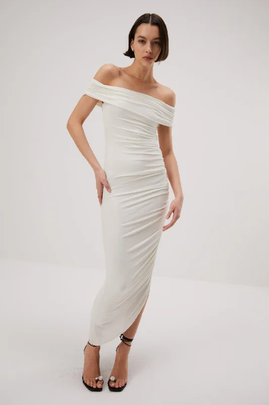 ribbed midi dress-Misha Keoni Slinky Jersey Midi Dress - Ivory