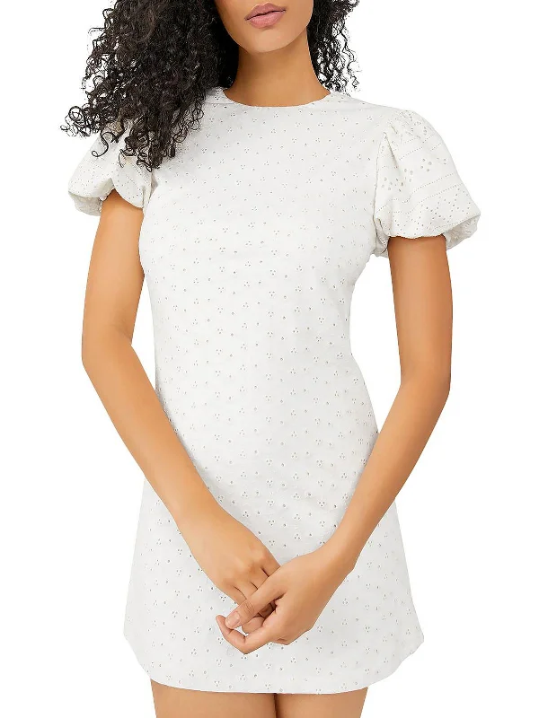 mini dress with keyhole neckline-Womens Eyelet Tie-back Fit & Flare Dress