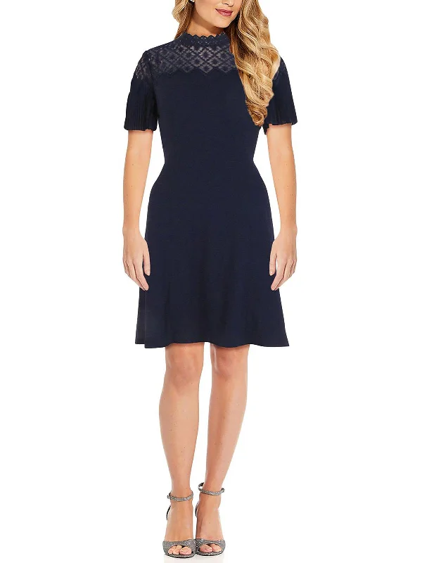 mini dress with high-low hem-Womens Mockneck Knee Fit & Flare Dress