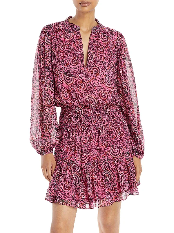 mini dress with tie detail-Sari Womens Silk Short Mini Dress