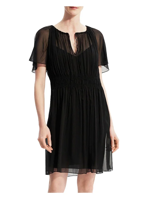 Strapless Mini Dress for a Feminine Touch -Womens Silk Tie Neck Fit & Flare Dress