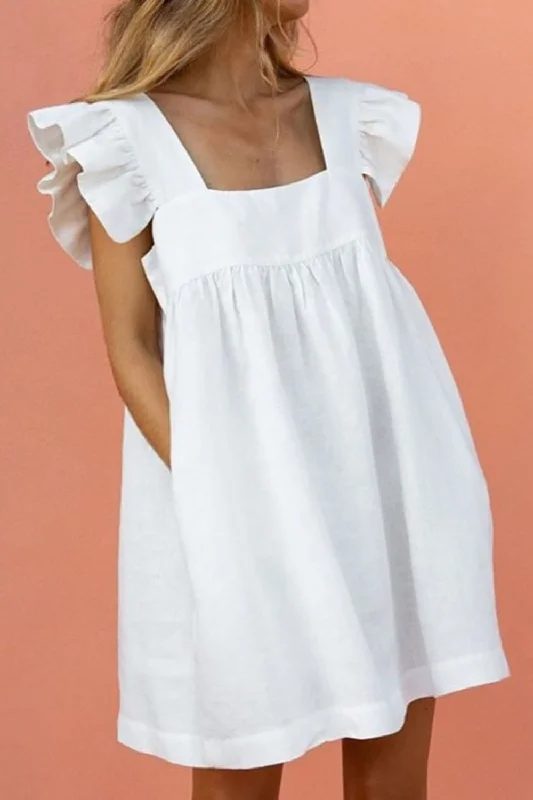 mini dress with keyhole neckline-Guess White Square Neck Mini Dress