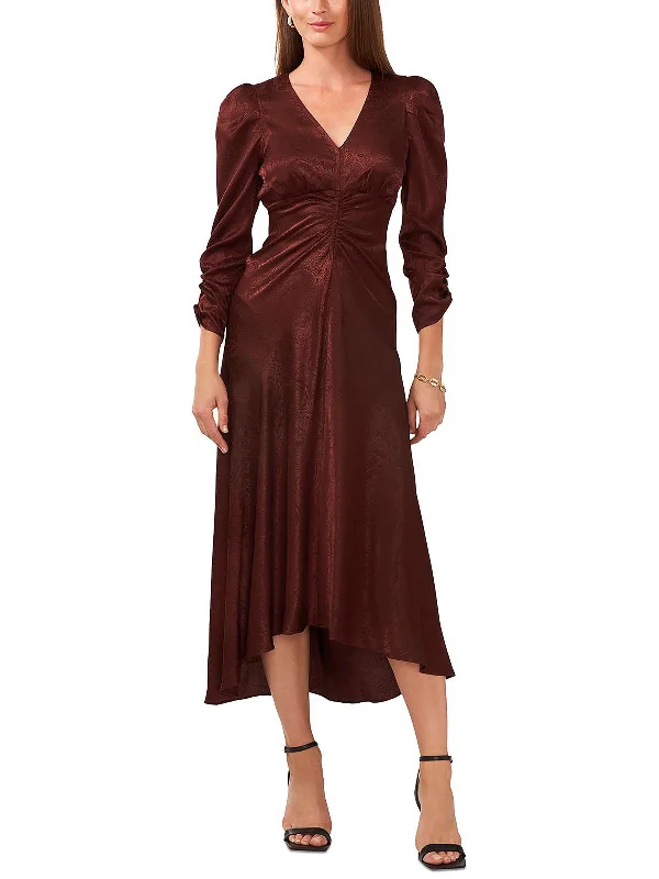 modest evening dress-Womens Ruched Long Cocktail And Party Dress