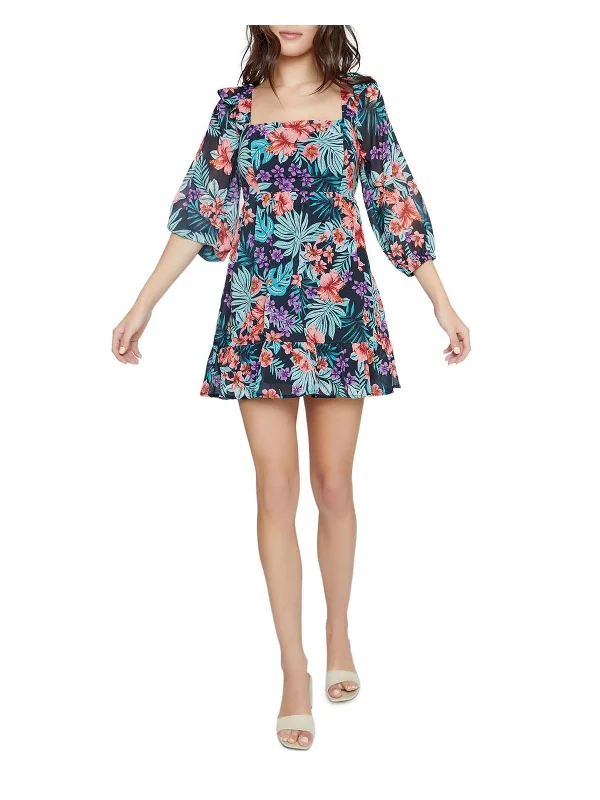 wrap style floral mini dress-Beach Wonderland Womens Chiffon Floral Fit & Flare Dress