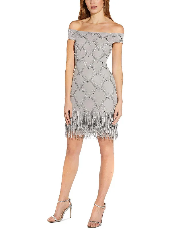 Wrap Style Mini Dress -Womens Fringe Mini Cocktail and Party Dress