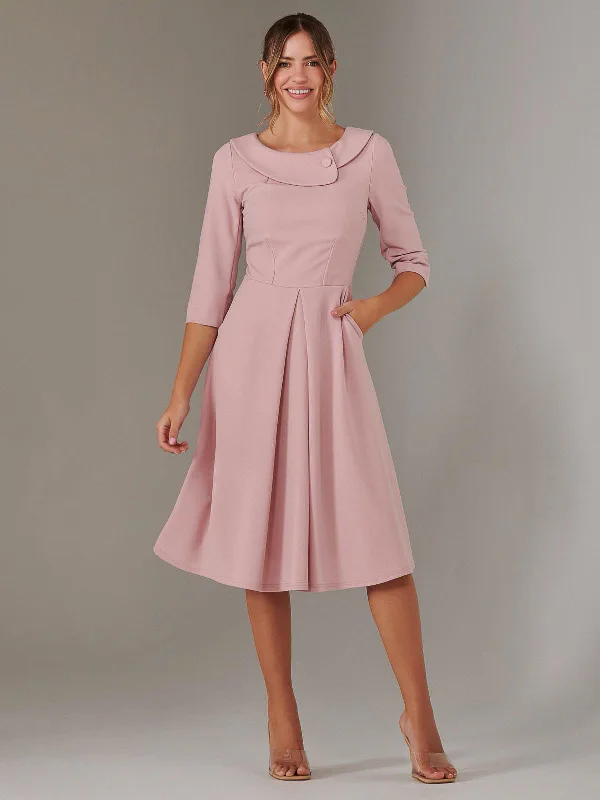 ruffle midi dress-Sloan 3/4 Sleeve Midi Dress, Dusty Pink