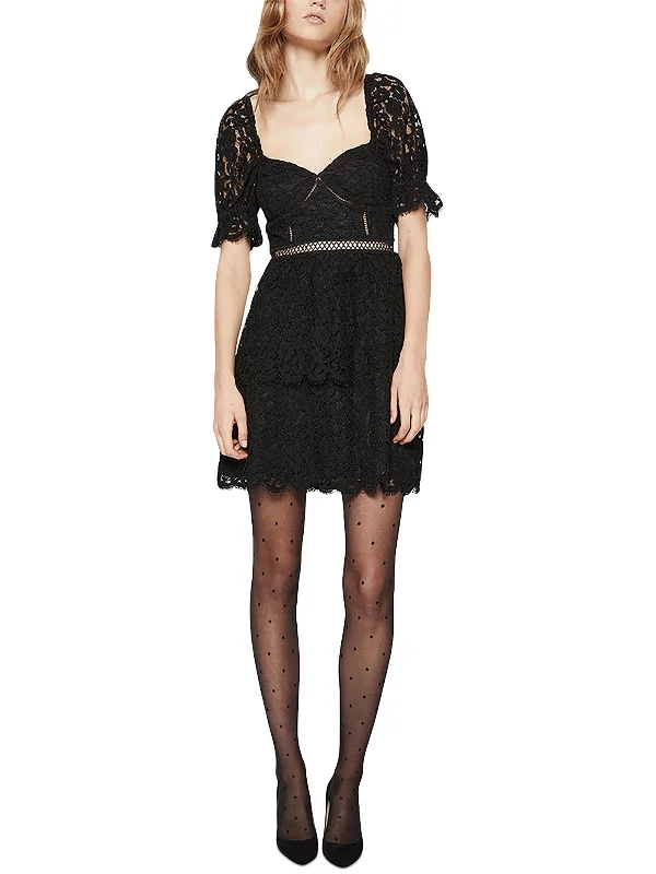 ribbed knit mini dress-Womens Lace Mini Fit & Flare Dress