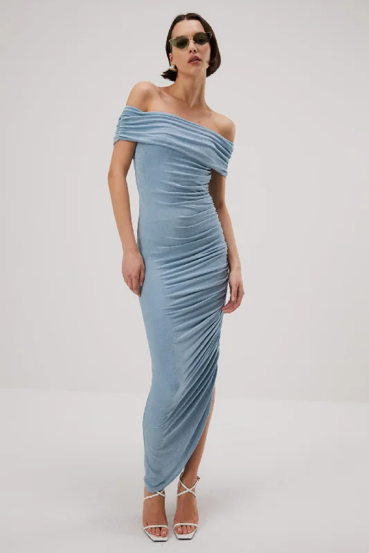 sequin midi dress-Misha Keoni Slinky Jersey Midi Dress - Sterling Blue