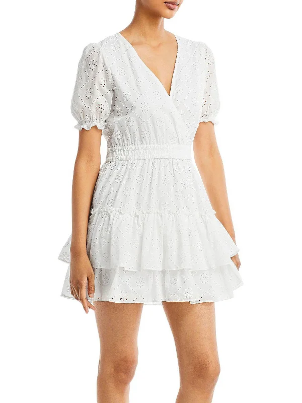 floral embroidered mini dress-Reese Womens Tiered Short Mini Dress