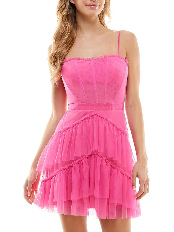 sweetheart neckline evening gown-Juniors Womens Tiered Ruffled Cocktail and Party Dress