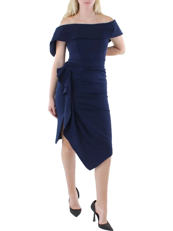 royal blue evening gown-Womens Asymmetric Ruffled Cocktail and Party Dress