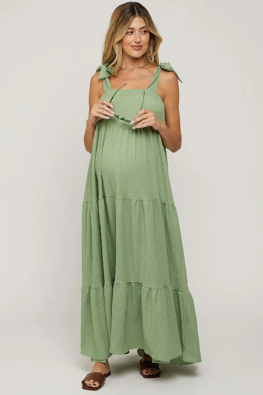 sleeveless floral high-low maxi dress-Sage Sleeveless Tiered Maternity Maxi Dress