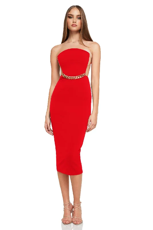 tie waist midi dress-Nookie Scandal Midi Dress - Red