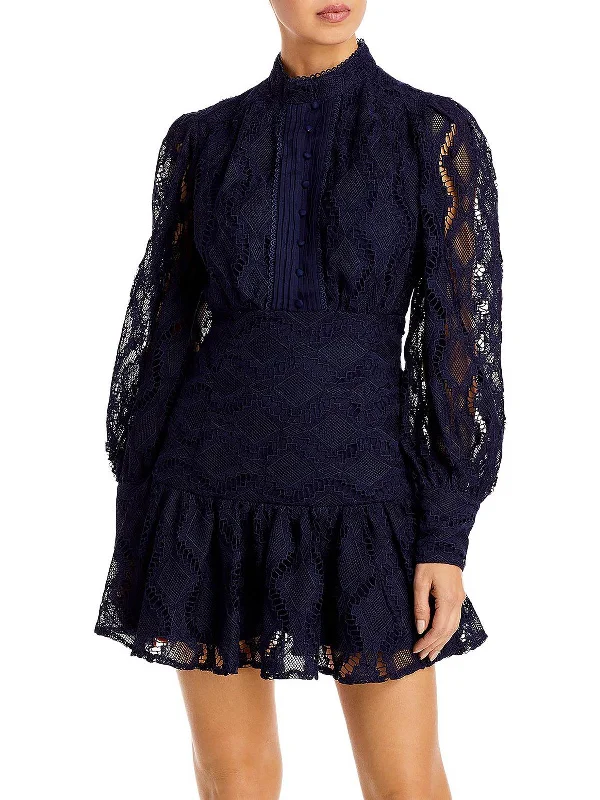 wrap style floral mini dress-Remy Womens Lace Short Mini Dress