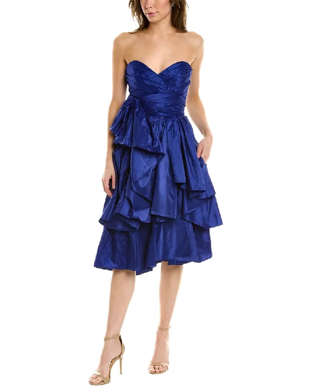 evening gown with fringe-Carolina Herrera Sweetheart Silk Cocktail Dress