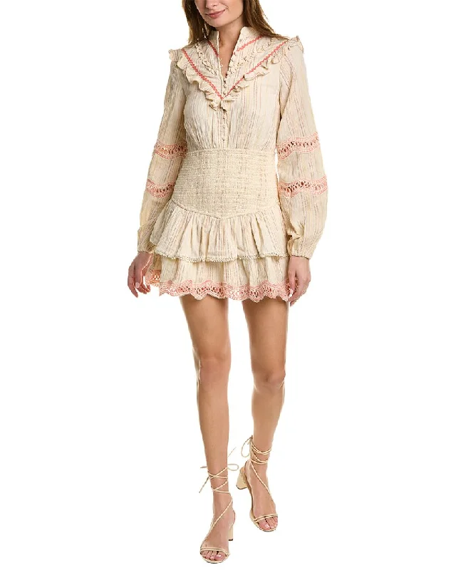 off-shoulder lace mini dress-Hemant & Nandita Smocked Waist Mini Dress