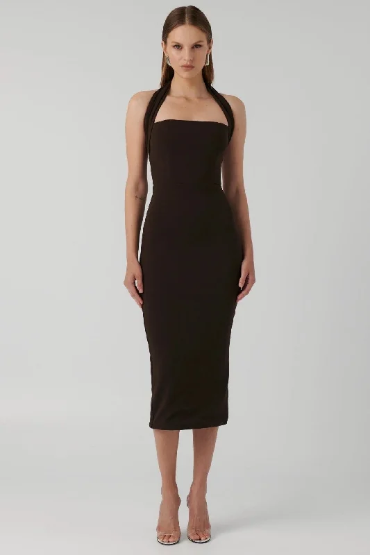 cocktail midi dress-Meline Midi Dress - Coffee