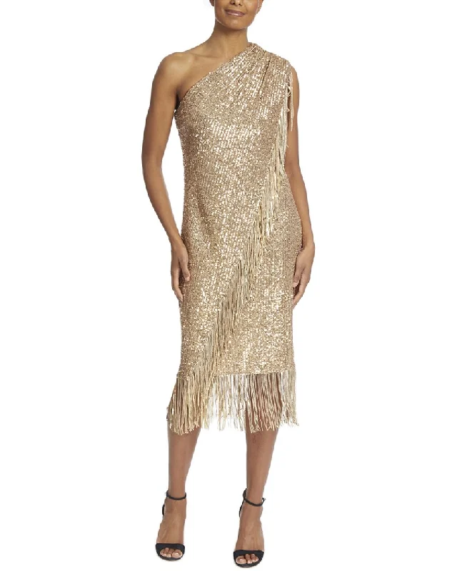 evening dress with blouson top-Badgley Mischka Sequin Fringe Cocktail Dress