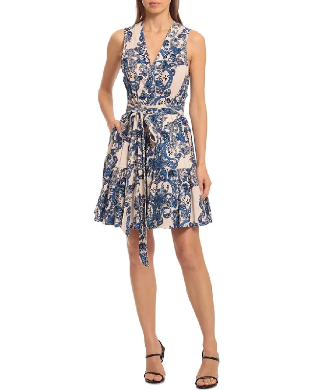 casual sleeveless mini dress-Avec Les Filles Paisley Tiered Mini Wrap Dress