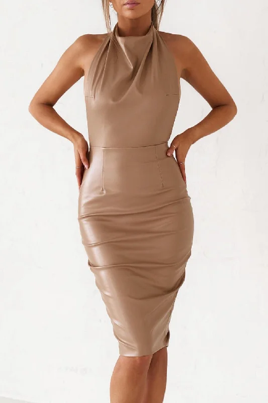 paisley midi dress-Backless Midi Dress - Matte Tan