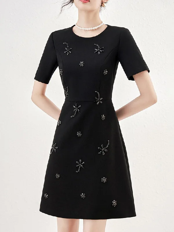 shimmering evening dress-Short Sleeve Spliced Diamonds Dress